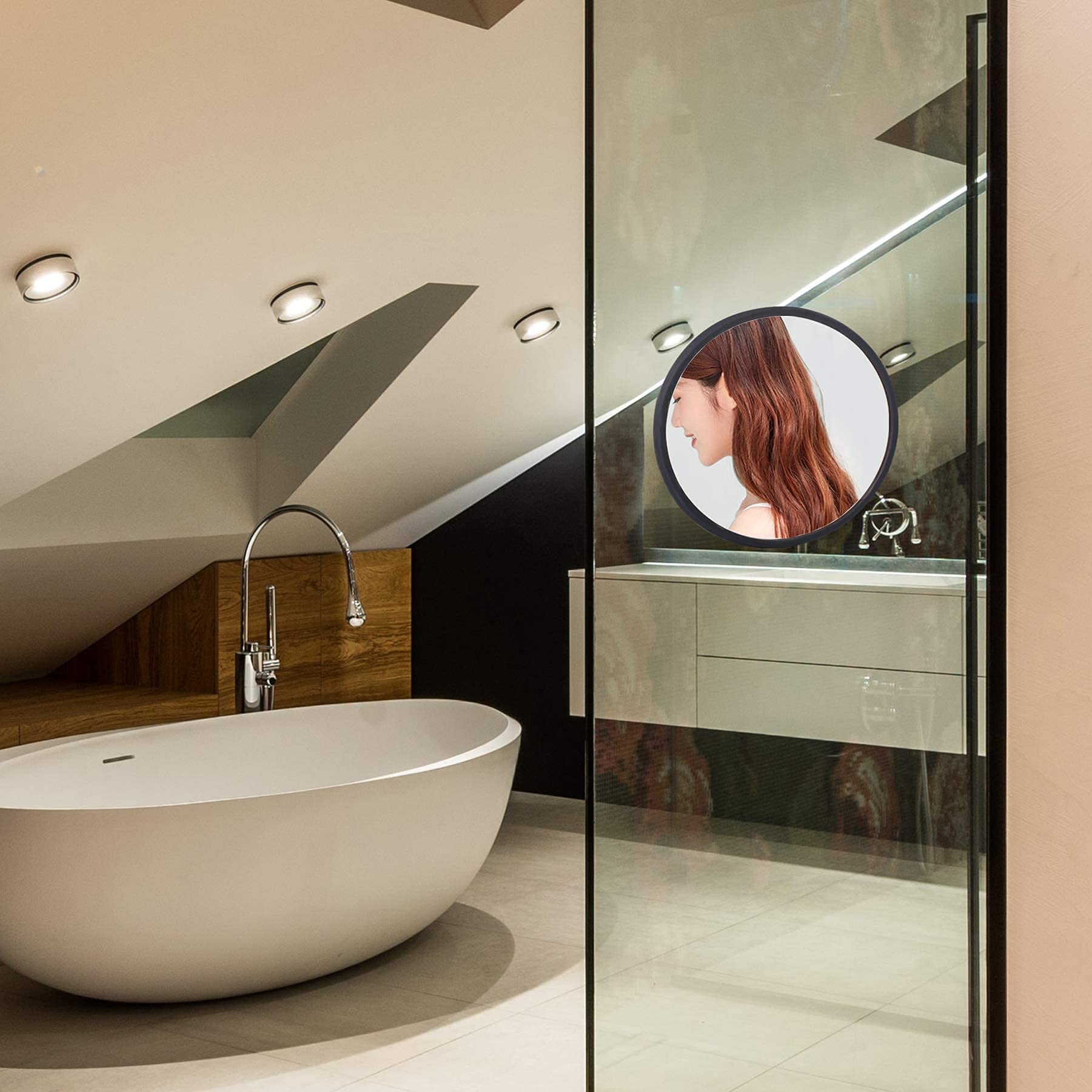 7.67 Inch Small Wall Mirror - Waterproof Acrylic Shower Mirror with Silicone Grips, Black Frame for Bathroom & Makeup - Perfect for Shaving, Grooming & Vanity Use