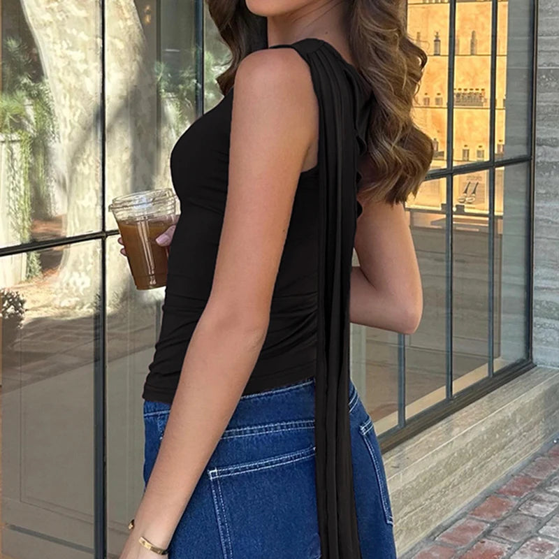 Trendy Asymmetrical Harajuku Fitness Tank Top - Summer Sleeveless Split Tee for Women | Streetwear, Gym & Casual Wear