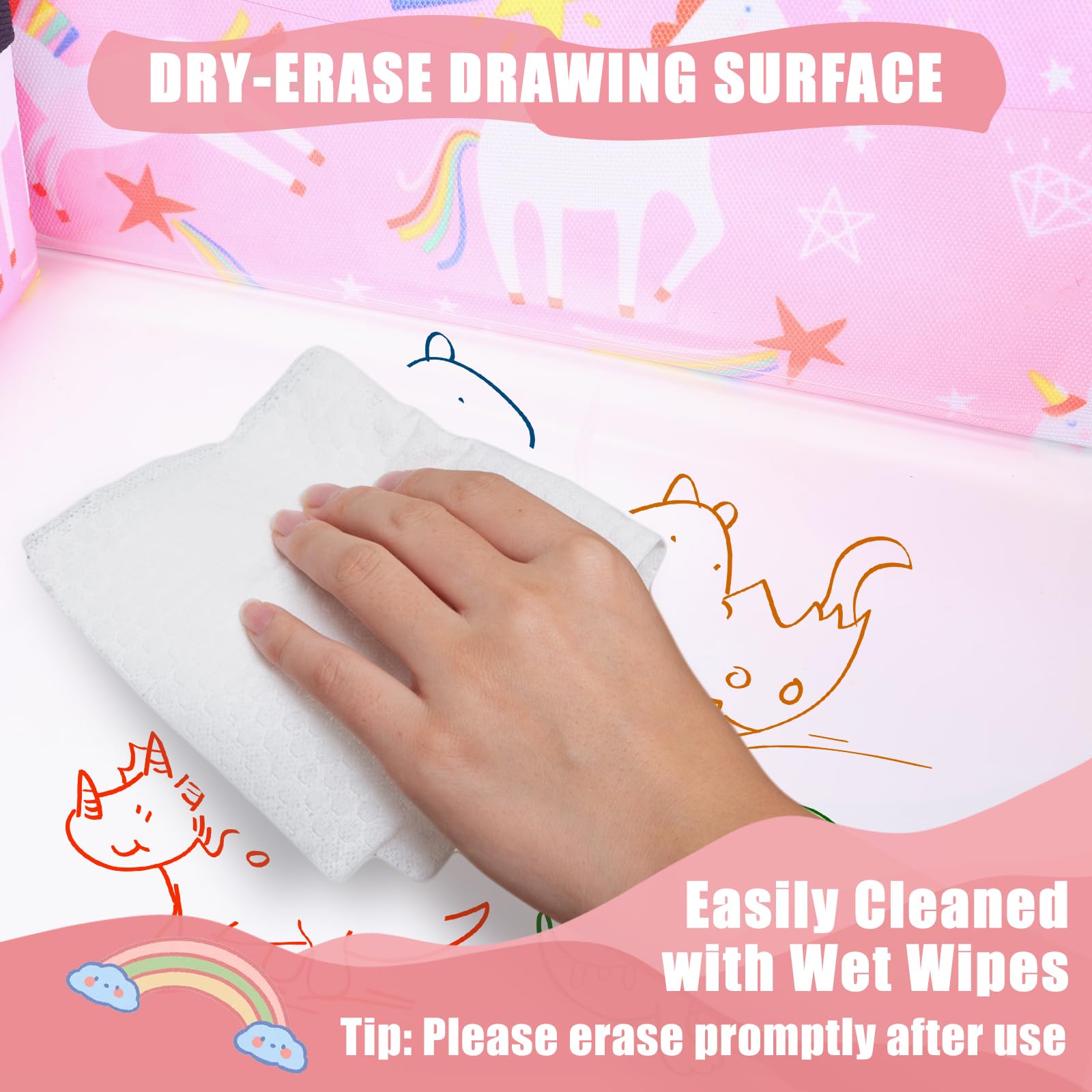 Upgraded Kids Travel Tray for Car Seat & Airplane - 2 Pack Toddler Lap Desk with Unicorn Design, Portable Table Tray for Road Trips & Flights | Perfect for Eating, Drawing & Playing During Travel (Pink Unicorn)