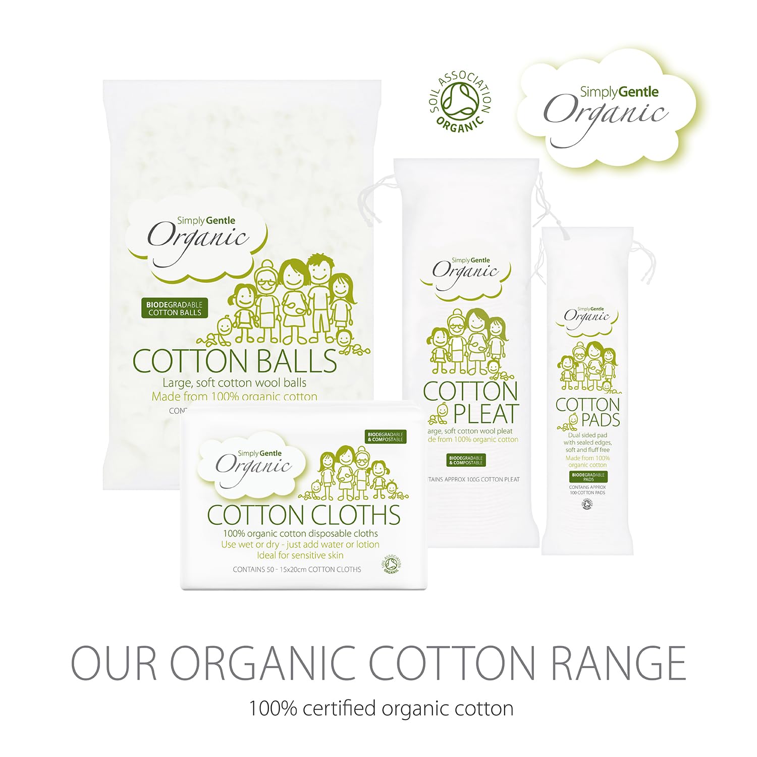 Simply Gentle Organic Cotton Pads for Sensitive Skin - Hypoallergenic First Aid Cotton Rounds - 100% Pure, Fragrance-Free & Non-Irritating - Disposable Soft Makeup Remover Pads (6 Packs of 100) - Perfect for Skincare, Baby Care & Wound Dressing