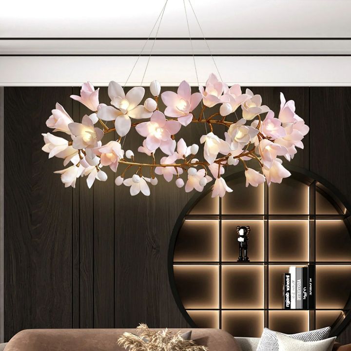 Elegant Floral Ceiling Light - Modern Circular Blossom Chandelier for Dining Room, Bedroom & Living Room Decor