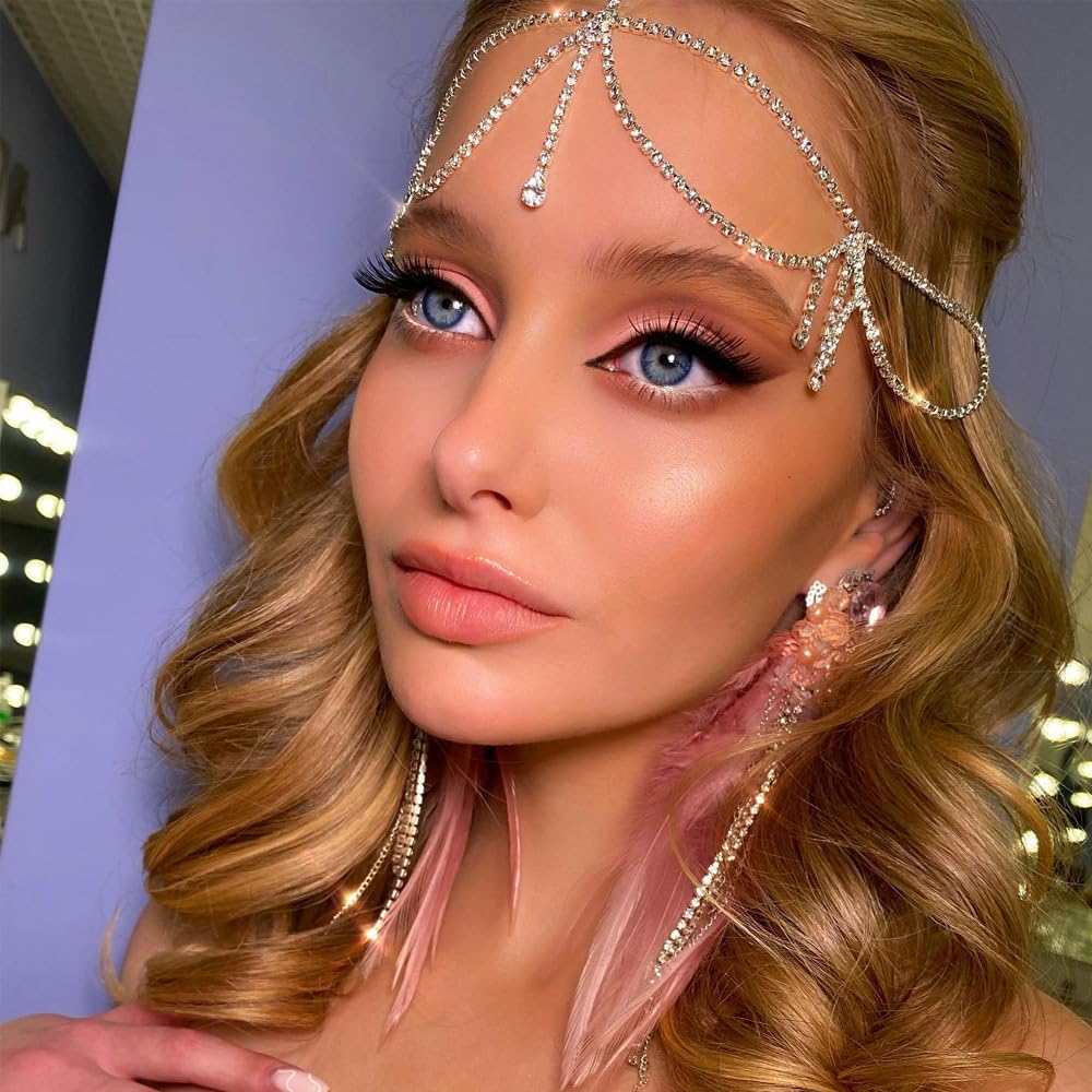 Elegant Rhinestone Wedding Head Chain - Gold & Silver Bridal Hair Jewelry for Women | Crystal Forehead Headpiece for Weddings, Festivals & Halloween Costumes