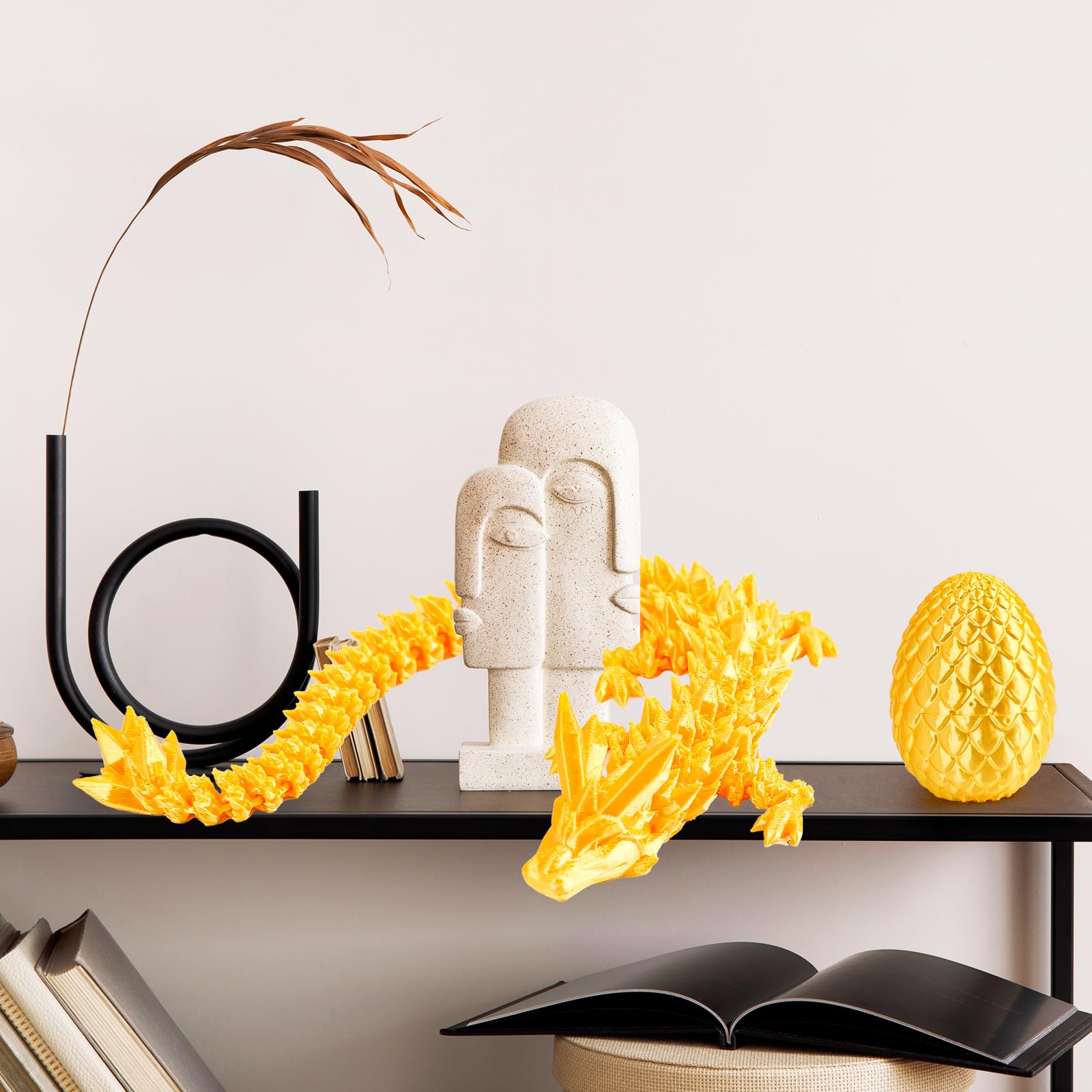 3D Printed Dragon Egg Fidget Toy - 12 Inch Desk Decor for Office & Home (Laser Yellow Green) - Stress Relief for ADHD/Autism