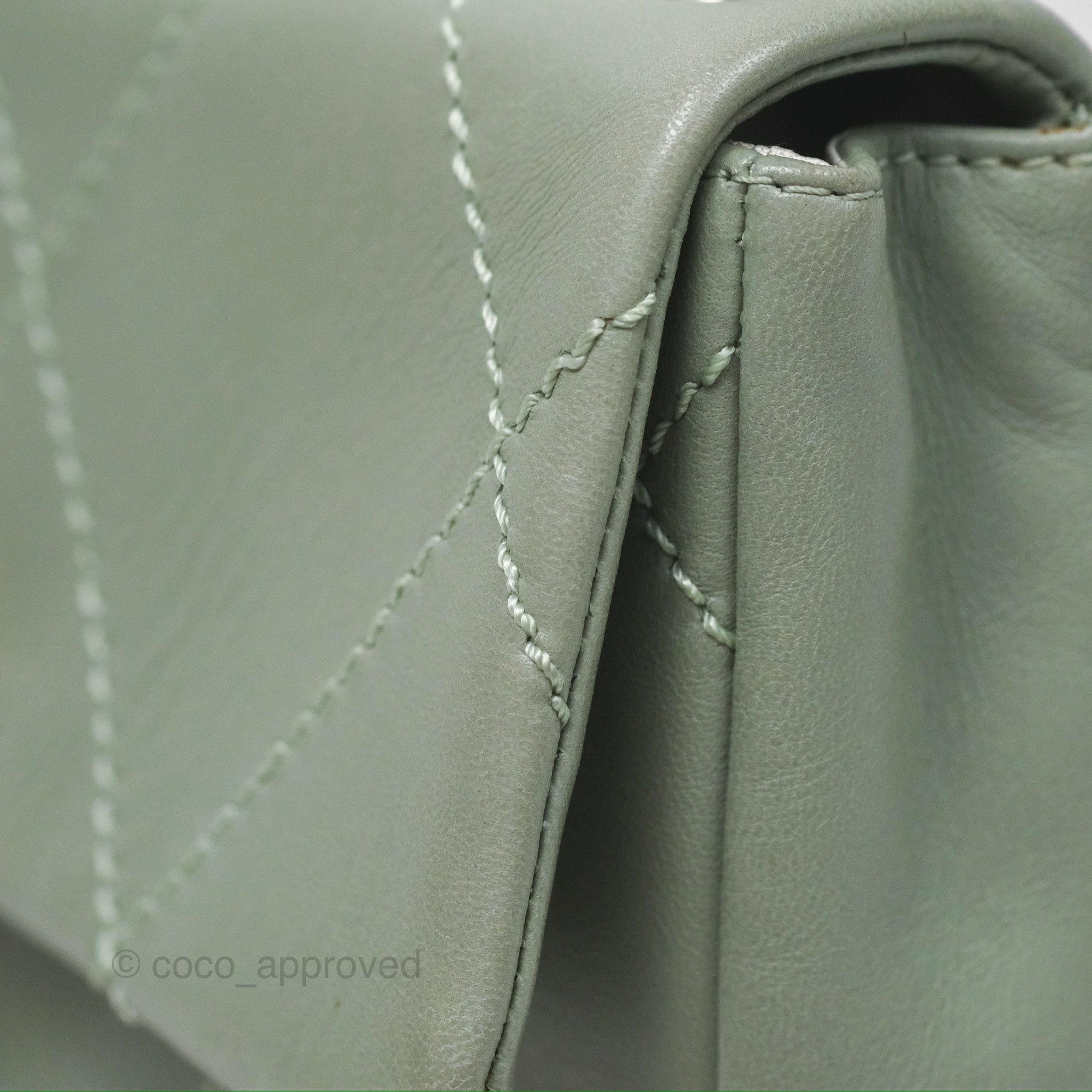 Chanel CC East West Flap Bag Genuine Lambskin Leather Mint Green with Silver Hardware - Luxury Crossbody Purse for Women, Perfect for Date Night & Special Occasions