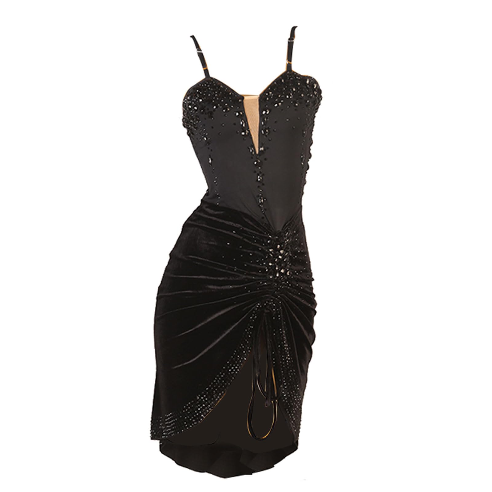OFKNKGDT Professional Velvet Latin Dance Dress for Tango, Cha Cha & Rumba - Rhinestone Embellished Competition Skirt | Perfect for Ballroom Performances, Dance Shows & Competitions