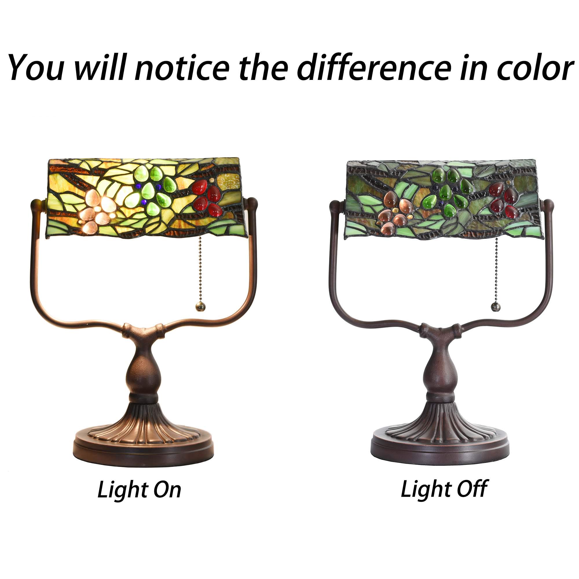 Bieye L10764 Tiffany Style Stained Glass Desk Lamp - 14 Inch Elegant Grape Design Banker Lamp for Home Office, Study, Reading & Work | Perfect for Libraries, Bedrooms & Workspaces