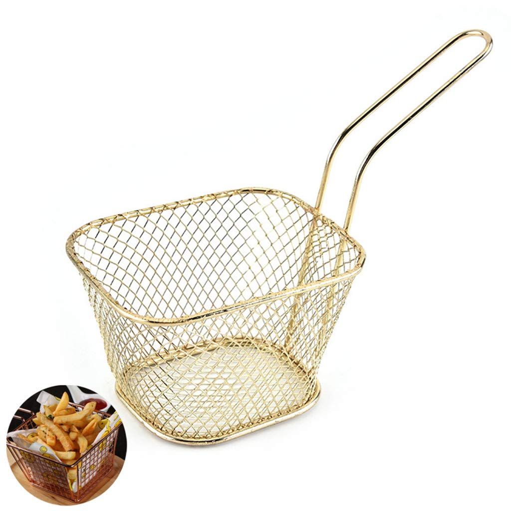 Stainless Steel French Fry Basket - Mini Deep Fryer Basket for Cooking, Frying & Food Storage - Gold Metal Wire Basket for Kitchen, Restaurants & Fast Food Shops