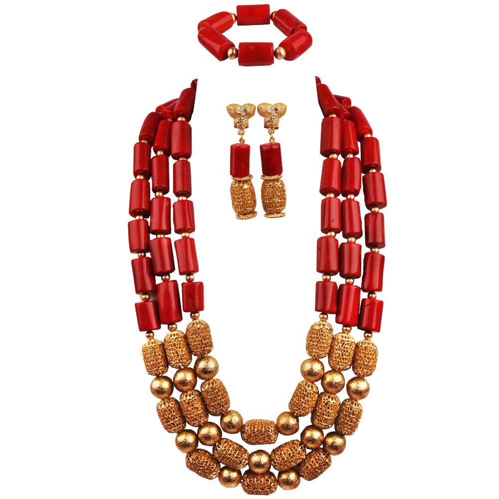 African Wedding Coral Necklace & Jewelry Set for Women | Nigerian Coral Beads Bridal Jewelry | Perfect for Traditional Weddings, Cultural Events & Special Occasions