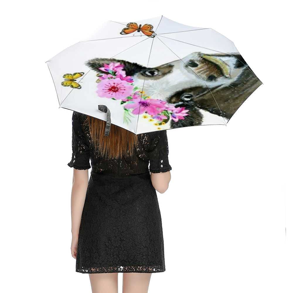 Windproof Compact Travel Umbrella - Automatic Open/Close Watercolor Painted Cow Design - Lightweight Folding Rain & Golf Umbrella for Men & Women - Perfect for Commuting, Travel & Outdoor Activities