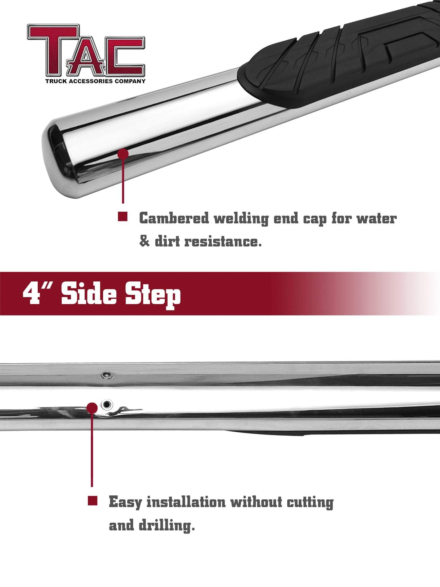 TAC Stainless Steel Chrome Side Steps Running Boards for 2019-2023 Ford Ranger SuperCrew - 4