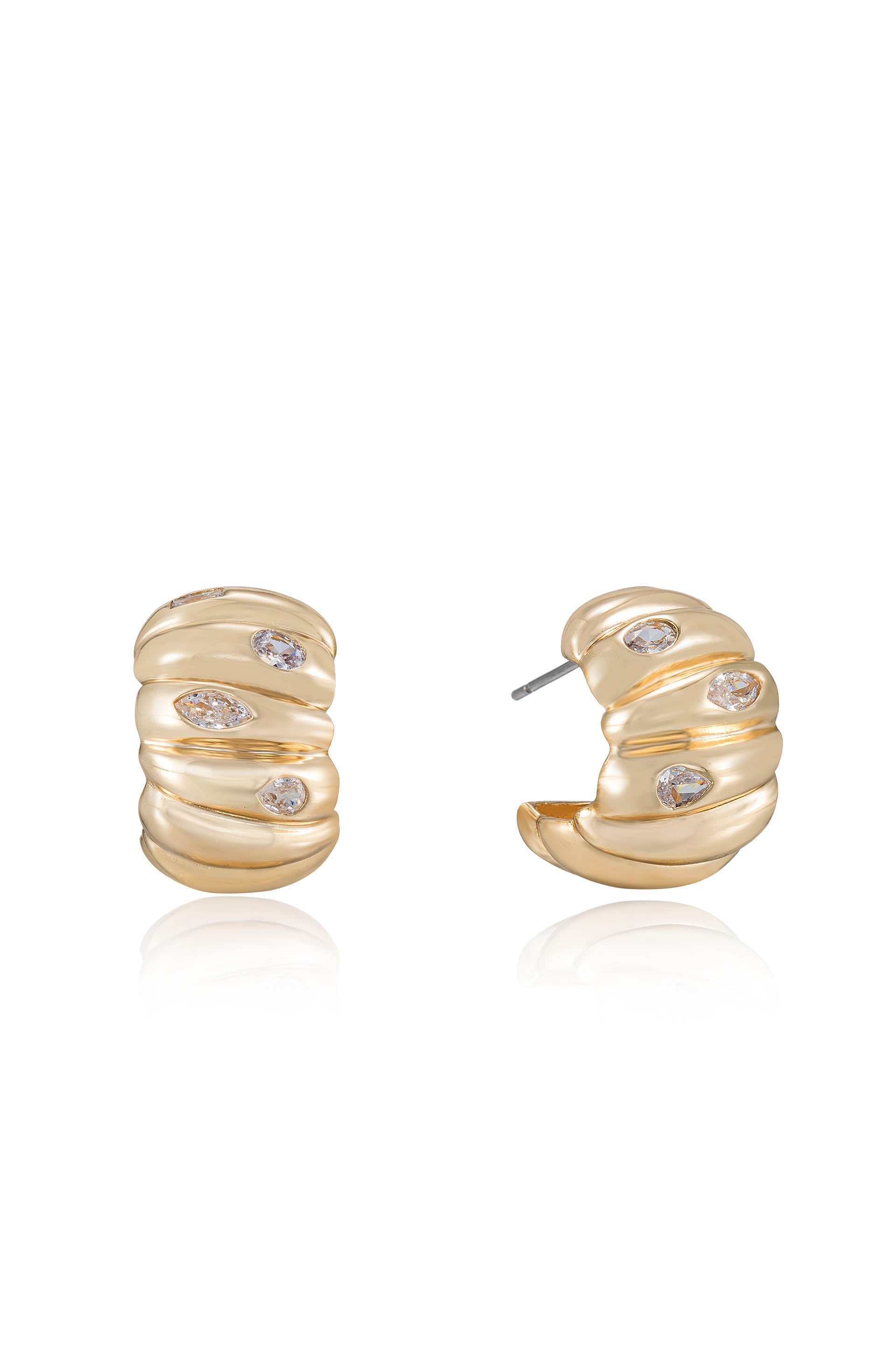 Bezel Crystal Crescent Huggie Hoops - Elegant Gold Plated Huggie Earrings for Women | Perfect for Everyday Wear, Date Nights & Special Occasions