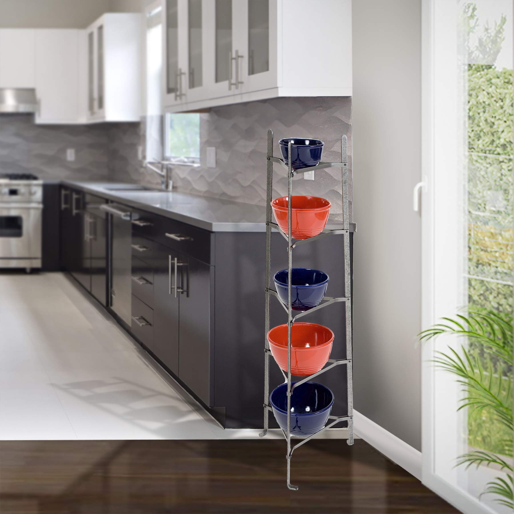 Enclume 5-Tier Cookware Stand - Free Standing Pot Rack Organizer - Hammered Steel Kitchen Storage (Unassembled) - Perfect for Small Kitchens & Pantry Organization
