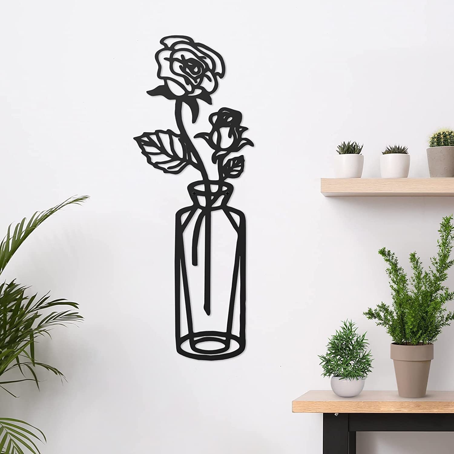 HSOSK 3D Metal Wall Art Decor - Modern Hollow Flower Mural for Home & Office - Indoor Outdoor Hanging Wall Decor for Living Room, Bedroom, Balcony, Garden - Black Contemporary Home Decoration - Perfect for Housewarming Gifts & Interior Design Projects