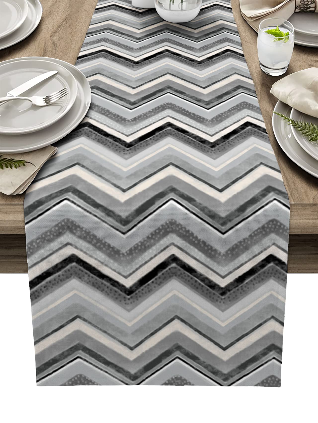 TAOGAN Grey Chevron Geometric Table Runner 16