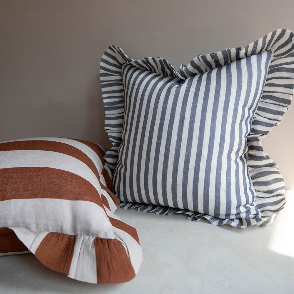 Premium Linen Pillow Cover - Stone Blue Stripe Design - Breathable & Soft Decorative Pillowcase for Bedroom, Living Room, Sofa - Home Decor Essentials