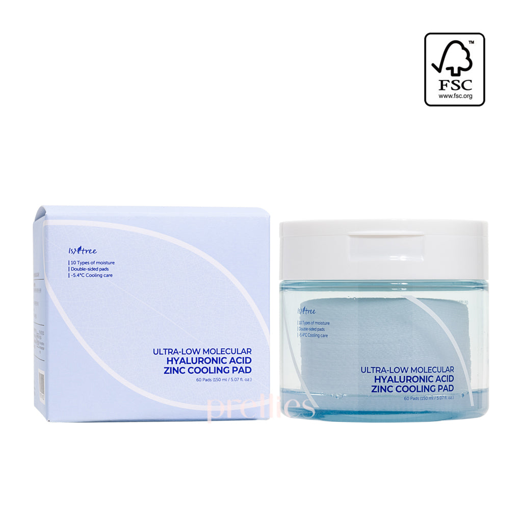 ISNTREE Ultra Low Molecular Hyaluronic Acid Zinc Cooling Facial Pads 150ml (60 Count) - Hydrating & Soothing Skincare for Dry, Sensitive Skin - Perfect for Post-Workout, Travel & Daily Skincare Routine