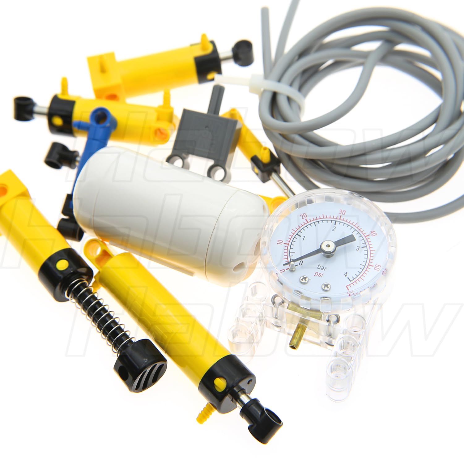 11Pcs Technic Pneumatic Cylinder Kit - Compatible with Lego Technic Parts, Includes Barometer, Air Tank, Cylinders, Air Pump, Pressure Rod, Switch, Piston & Hose - MOC Replacement Parts for DIY Robotics & Engineering Projects