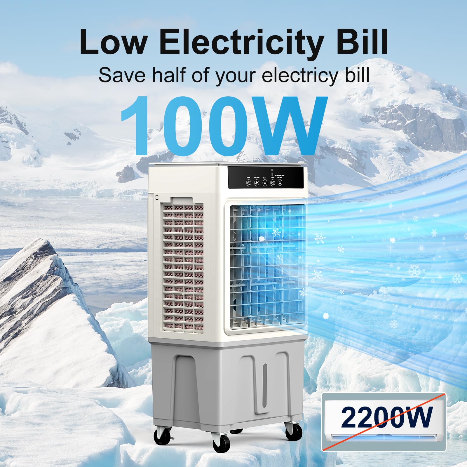 3500CFM Evaporative Air Cooler with 5.3 Gallon Water Tank - 100° Oscillation, 24H Timer, 3 Speeds & Modes, 4 Ice Packs - Portable Swamp Cooler with Remote for Room, Outdoor, Garage, Patio - Energy Efficient Cooling Solution for Home & Office Use