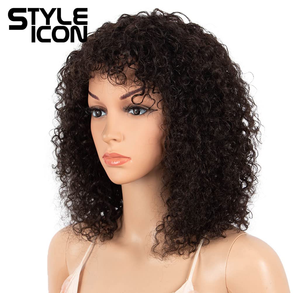 Short Curly Afro Wigs for Black Women - 100% Human Hair Wigs with Bangs (14 Inches, Natural Black) | Perfect for Daily Wear, Cosplay & Special Occasions