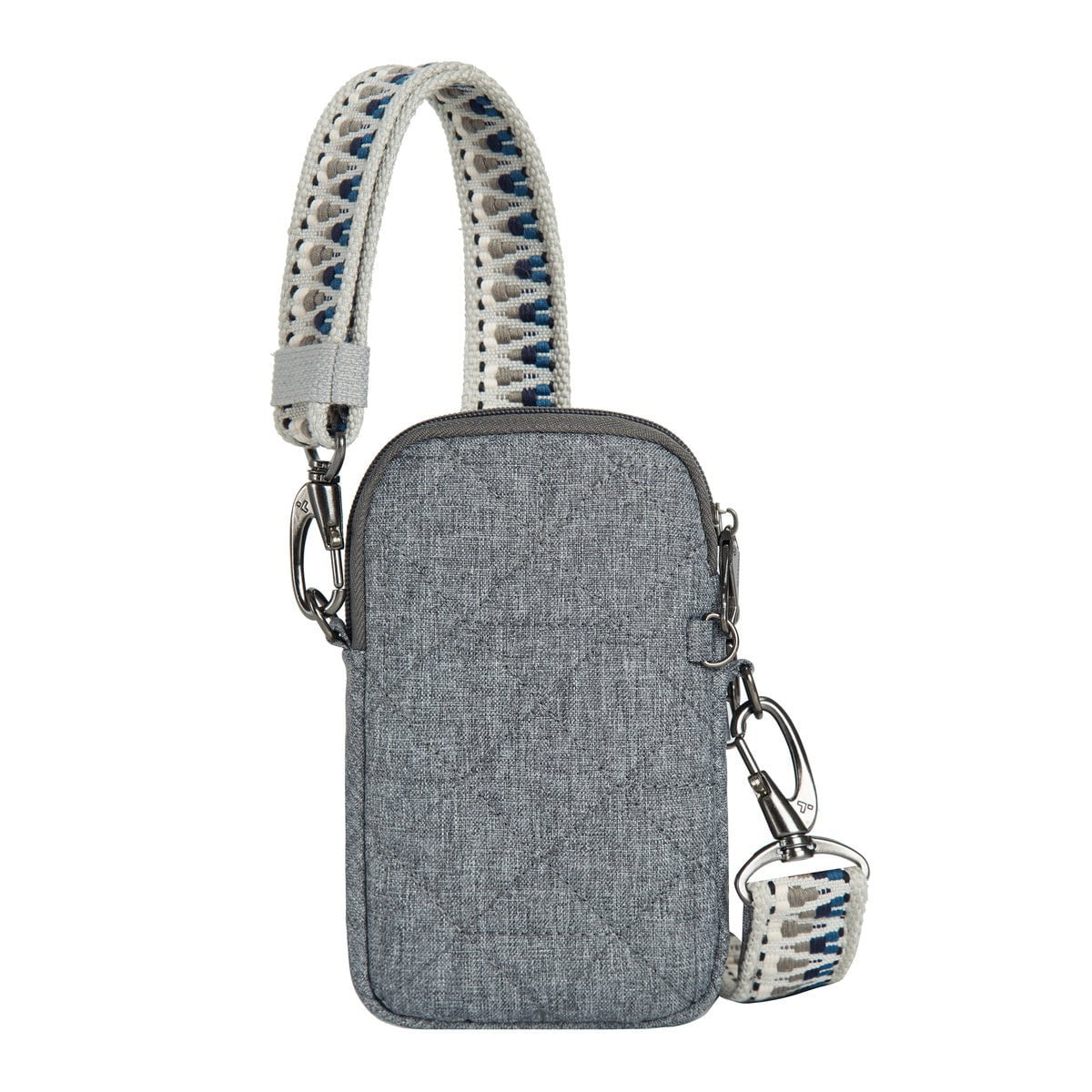 Travelon Anti-Theft Boho Crossbody Bag with 2 Compartments - Geo Gray Heather - Secure & Stylish Phone Purse for Travel, Commuting & Daily Use