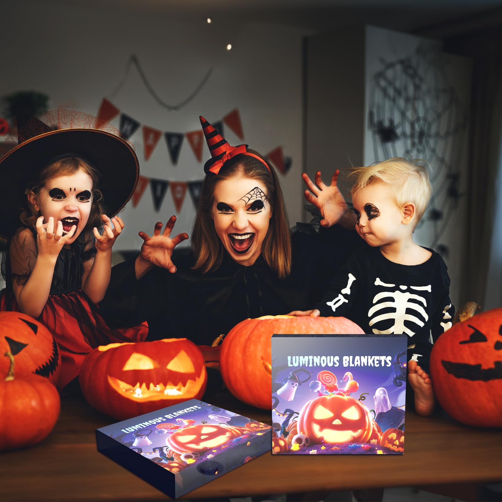 50 x 60 Inch Halloween Pumpkin Plush Throw Blanket - Soft Fleece Glow in The Dark Blanket for Kids, Adults & Home Decor (Orange) | Perfect for Halloween Parties, Movie Nights & Cozy Fall Evenings
