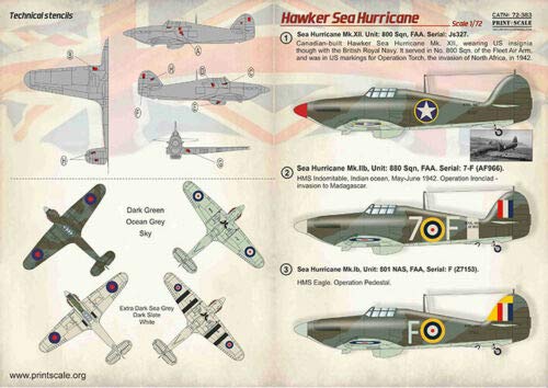 1:72 Scale Hawker Sea Hurricane Wet Decal Model Kit - Print Scale 72-383 for Aircraft Model Builders and Collectors - Perfect for WWII Aircraft Displays and Dioramas