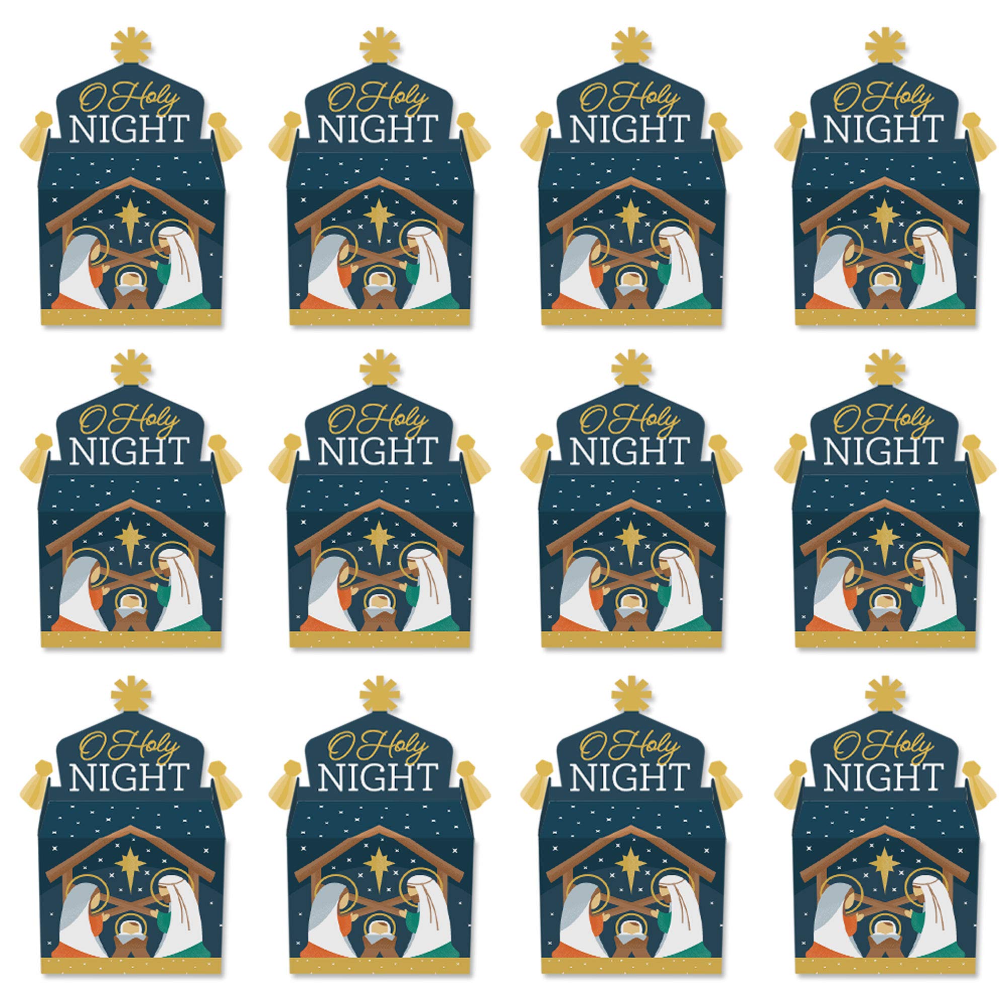 Holy Nativity Treat Box Party Favors - Religious Christmas Goodie Gable Boxes with Manger Scene - Set of 12 - Perfect for Christmas Parties, Church Events & Holiday Gift Giving