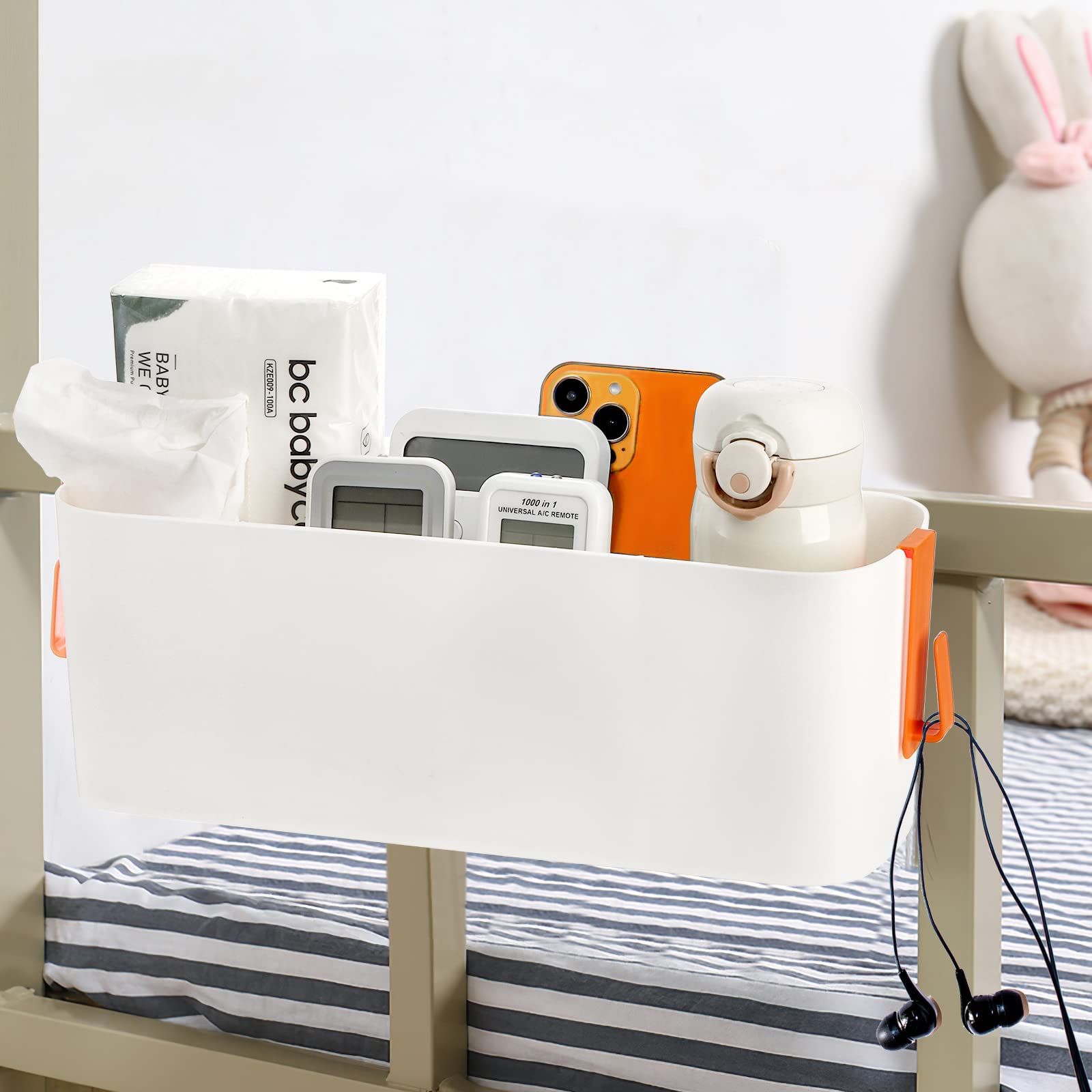 Yopay 2 Pack Bedside Caddy Organizer - Plastic Bunk Bed Shelf with Hooks | Multi-Pocket Storage for Kids, Dorms, RV & College | Perfect for Bed Rails, Bathroom & Small Space Organization