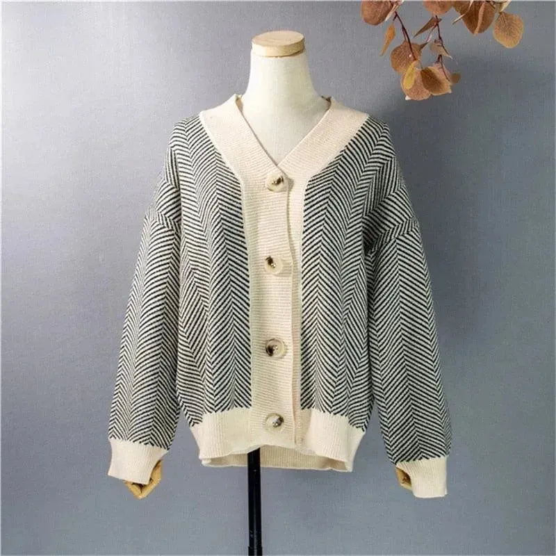 Stylish Striped Oversized Women's Cardigan Sweater - Cozy & Comfortable for Fall & Winter - Perfect for Casual Outfits, Layering, and Lounge Wear