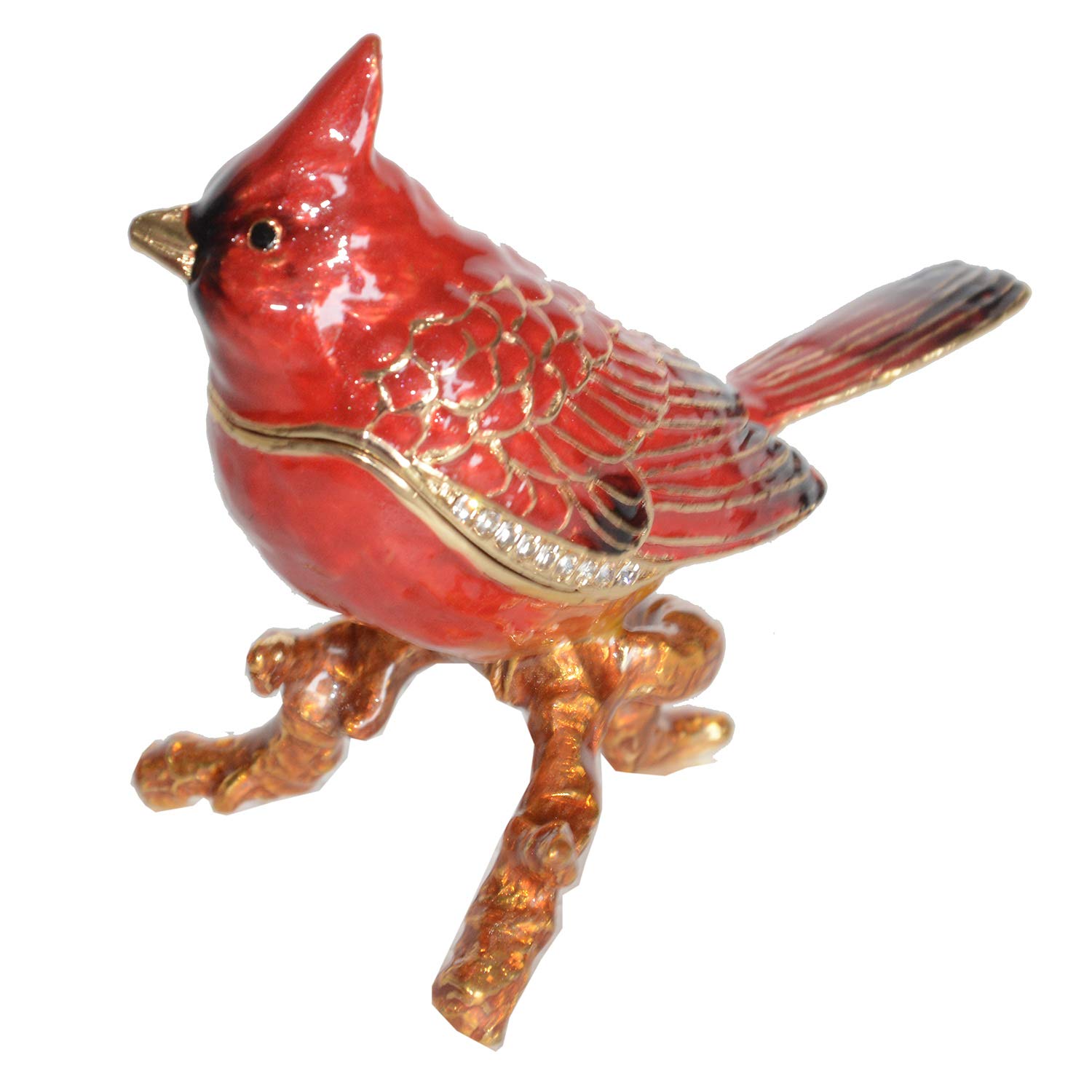 Hand-Painted Cardinal Parrot Jewelry Box with Hinged Lid - Decorative Trinket Box for Rings & Earrings - Bird Figurine Collectible Gift for Home Decor, Dresser Organizer & Christmas Present