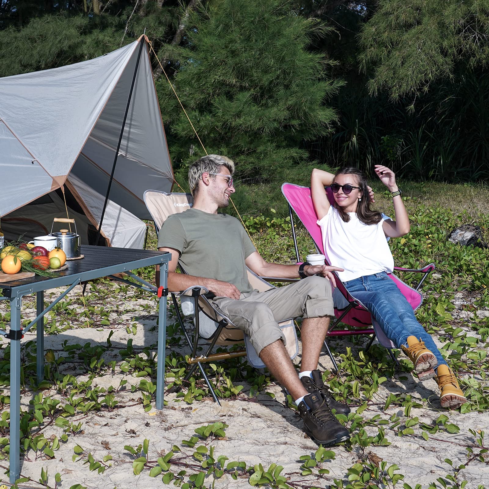 KingCamp Compact Ultralight High Back Camping Chair with Armrest - Portable Folding Chair for Adults, Heavy Duty Supports 265 lbs - Perfect for Backpacking, Travel, Hiking, Beach, Picnic, Festivals & Outdoor Adventures (Khaki)