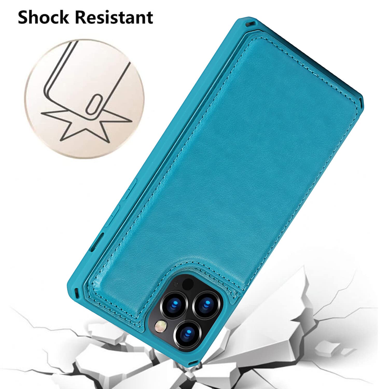 Premium PU Leather iPhone 12/12 Pro Wallet Case with Card Holder & Kickstand - Shockproof Protective Cover with Wrist Strap for Men & Women (Blue) - Perfect for Everyday Use, Travel & Hands-Free Convenience