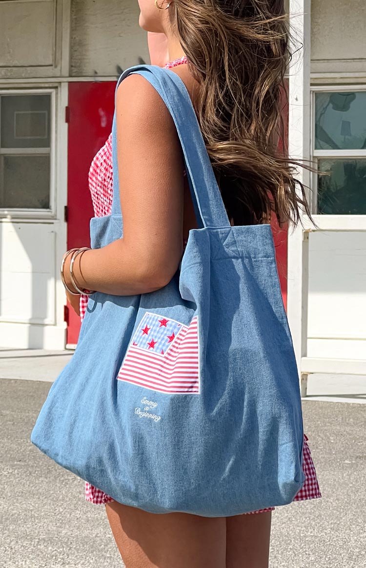 Vintage Washed Denim Tote Bag - Eco-Friendly Cotton Canvas Shoulder Bag for Women, Durable & Stylish (Made in USA) - Perfect for Grocery Shopping, Beach Trips & Everyday Use
