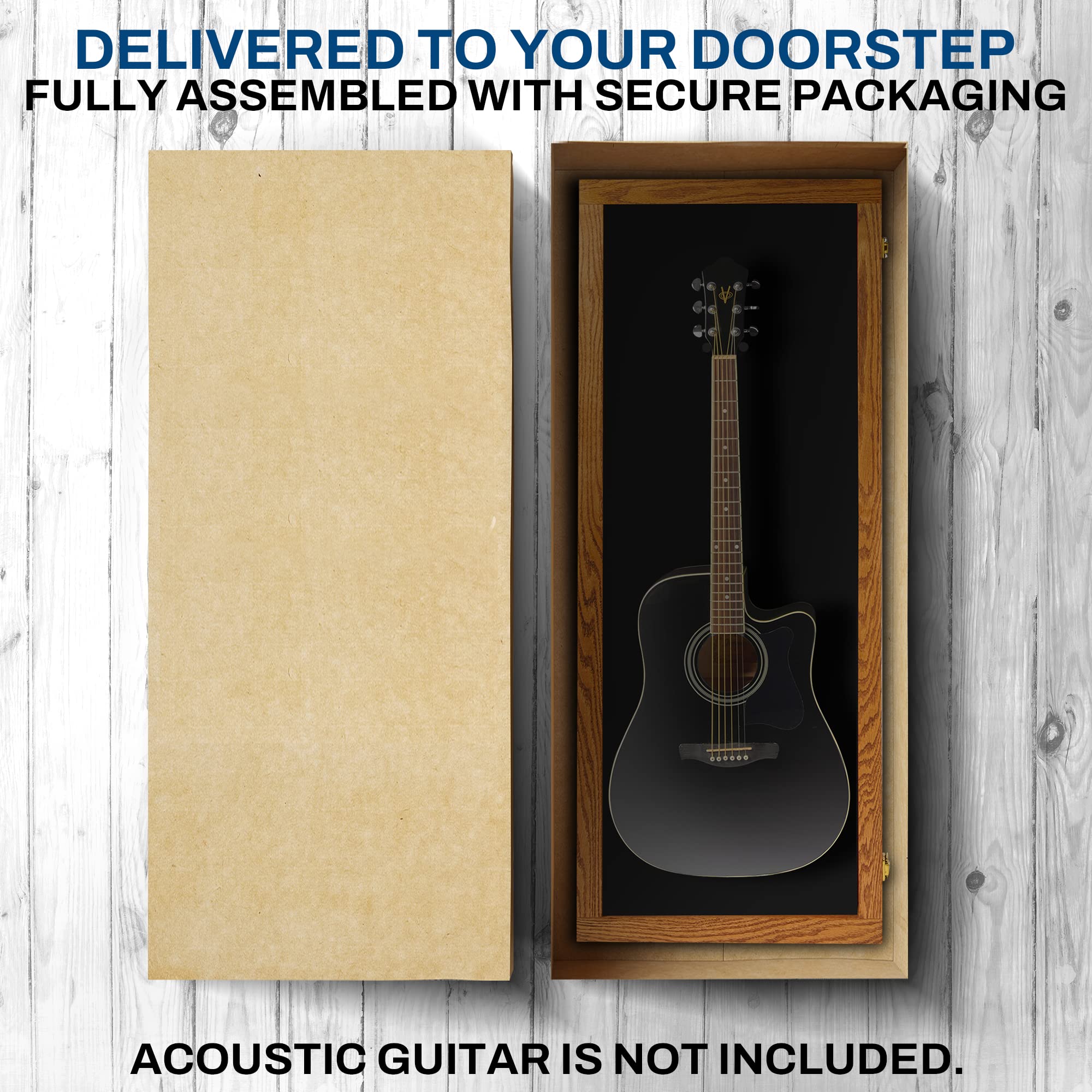 Premium Acoustic Guitar Display Case - Clear Acrylic Wall Mount Guitar Case with Hardwood Frame (Natural Oak) | Perfect for Home Decor, Music Studio Display & Instrument Protection
