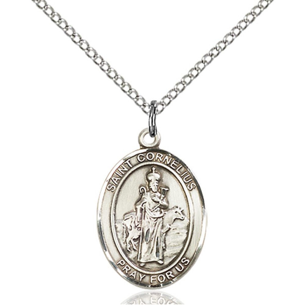 Bonyak Jewelry St. Cornelius Handmade Sterling Silver Oval Medal Pendant - Perfect for Religious Gifts, Baptism, First Communion & Everyday Faith Jewelry