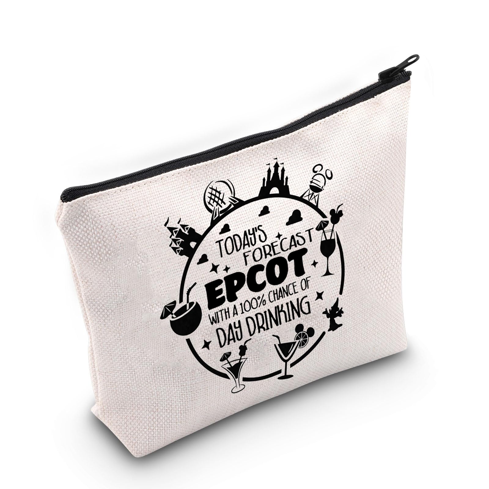 TSOTMO DWT Magic World Travel Makeup Bag & Toiletry Pouch - Perfect for Epcot Drinking Around the World, Gift for Travelers & Disney Fans - Great for Vacations, Cosmetics Storage & Festival Essentials