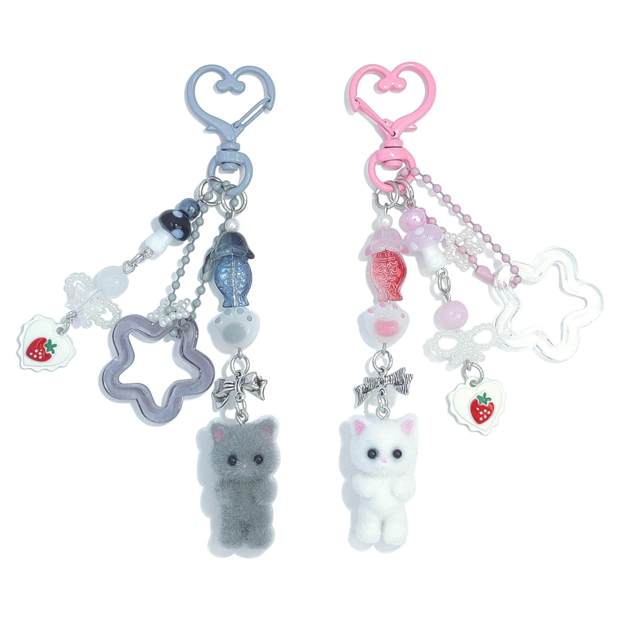 Cute Pink Fuzzy Cat Keychain - Aesthetic Y2K Style Keychain Accessories for Women & Girls | Perfect for Backpacks, Purses, and Gift Giving