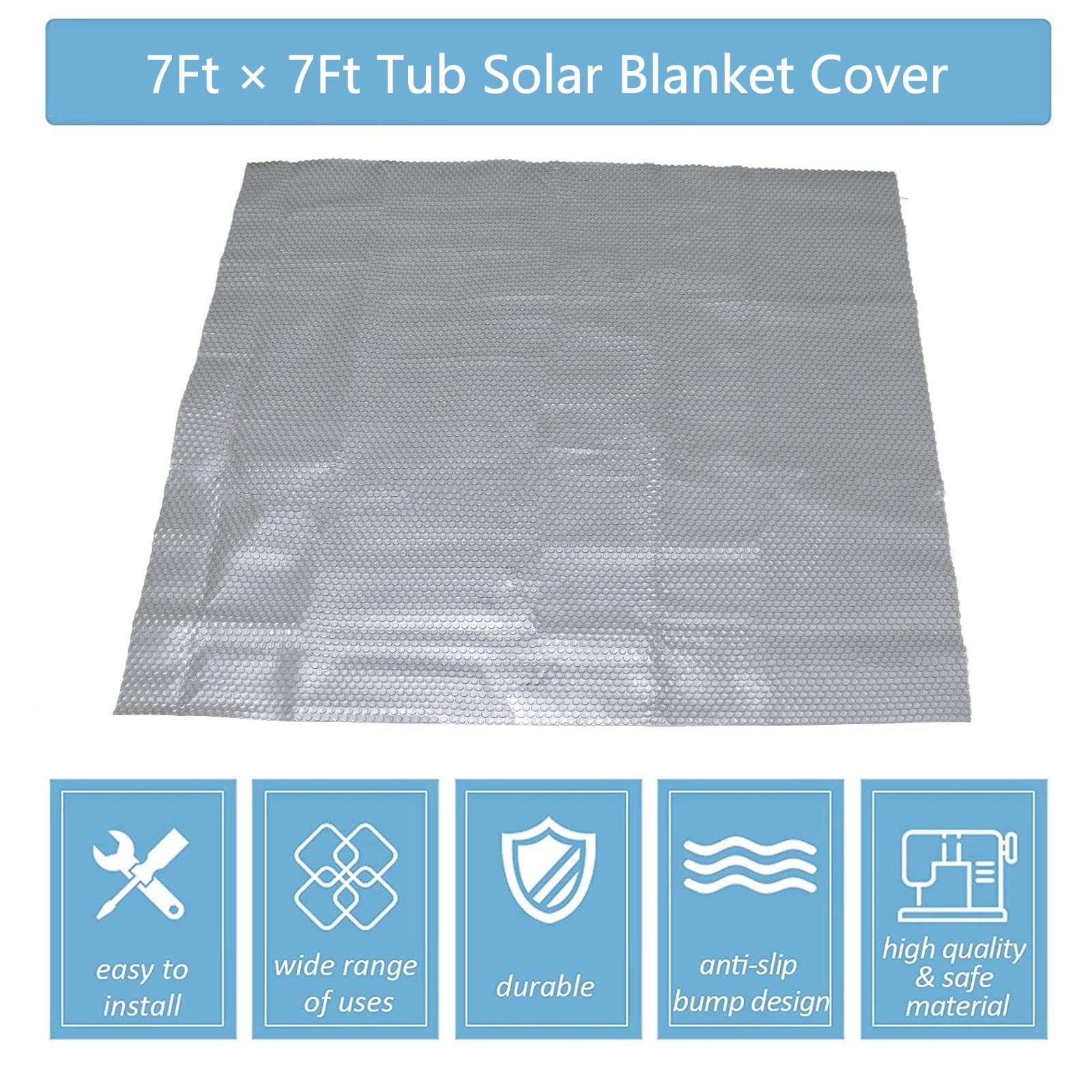 7x7 FT Hot Tub Bubble Blanket - 16-Mil Heavy Duty Solar Pool Cover | Insulating Thermal Blanket for Spa Heat Retention & Energy Savings | Perfect for Outdoor Jacuzzis, Backyard Pools & Winter Protection (Gray)