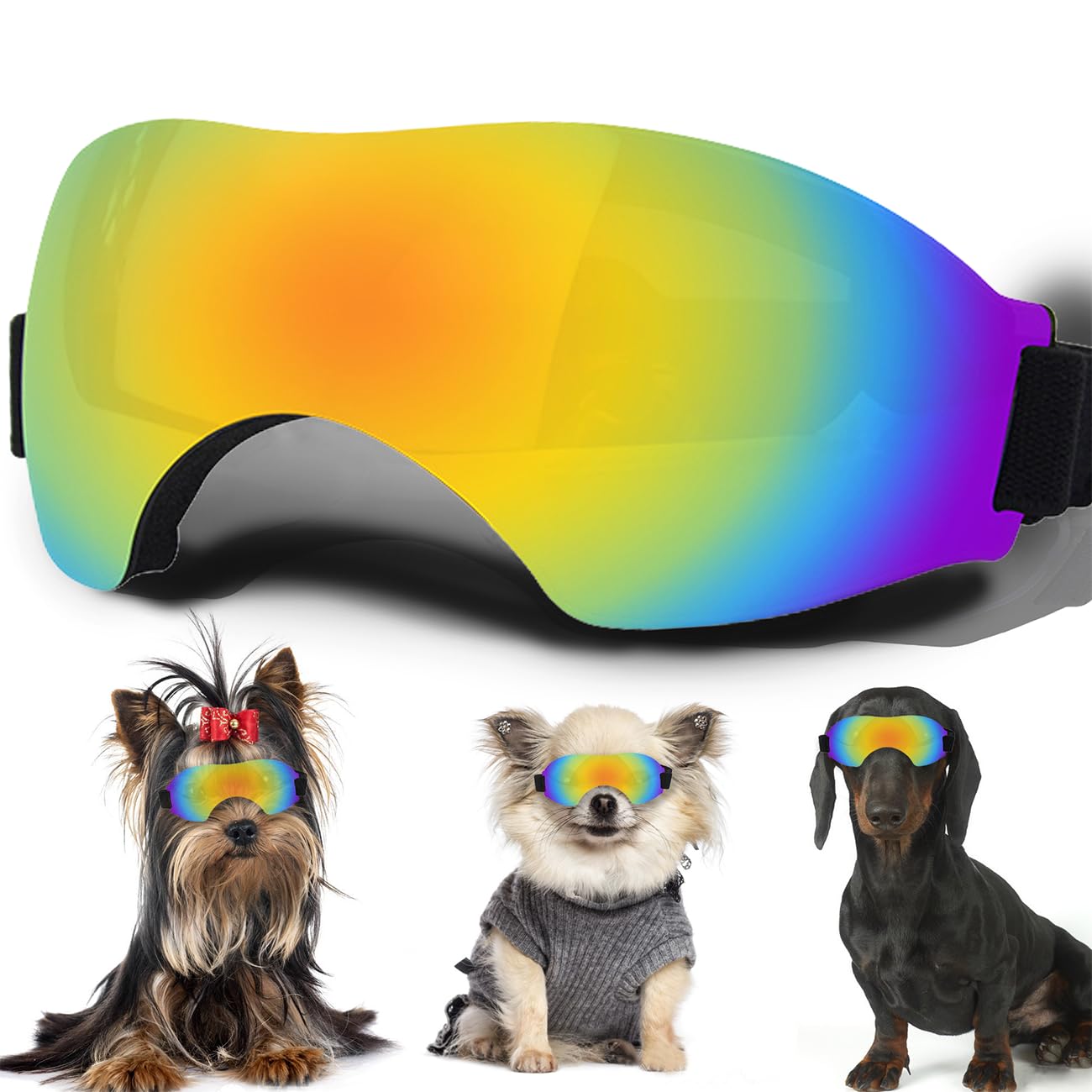 UV Protection Dog Sunglasses for Small Dogs - Adjustable Strap, Windproof & Snowproof Pet Goggles - Protective Eyewear for Puppies - Perfect for Outdoor Adventures, Hiking, and Beach Trips