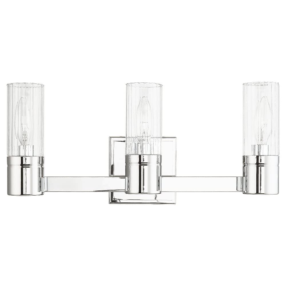 Livex Lighting 50683-91 Midtown 3-Light Bathroom Vanity Light Fixture in Brushed Nickel - Perfect for Modern Bathrooms, Powder Rooms & Spa-Like Retreats