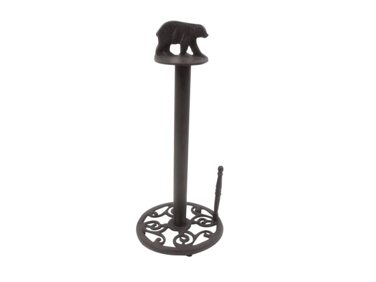 Handmade Cast Iron Black Bear Kitchen Paper Towel Holder - 16 Inch Rustic Nautical Decor for Cabin, Farmhouse, or Coastal Home Decor