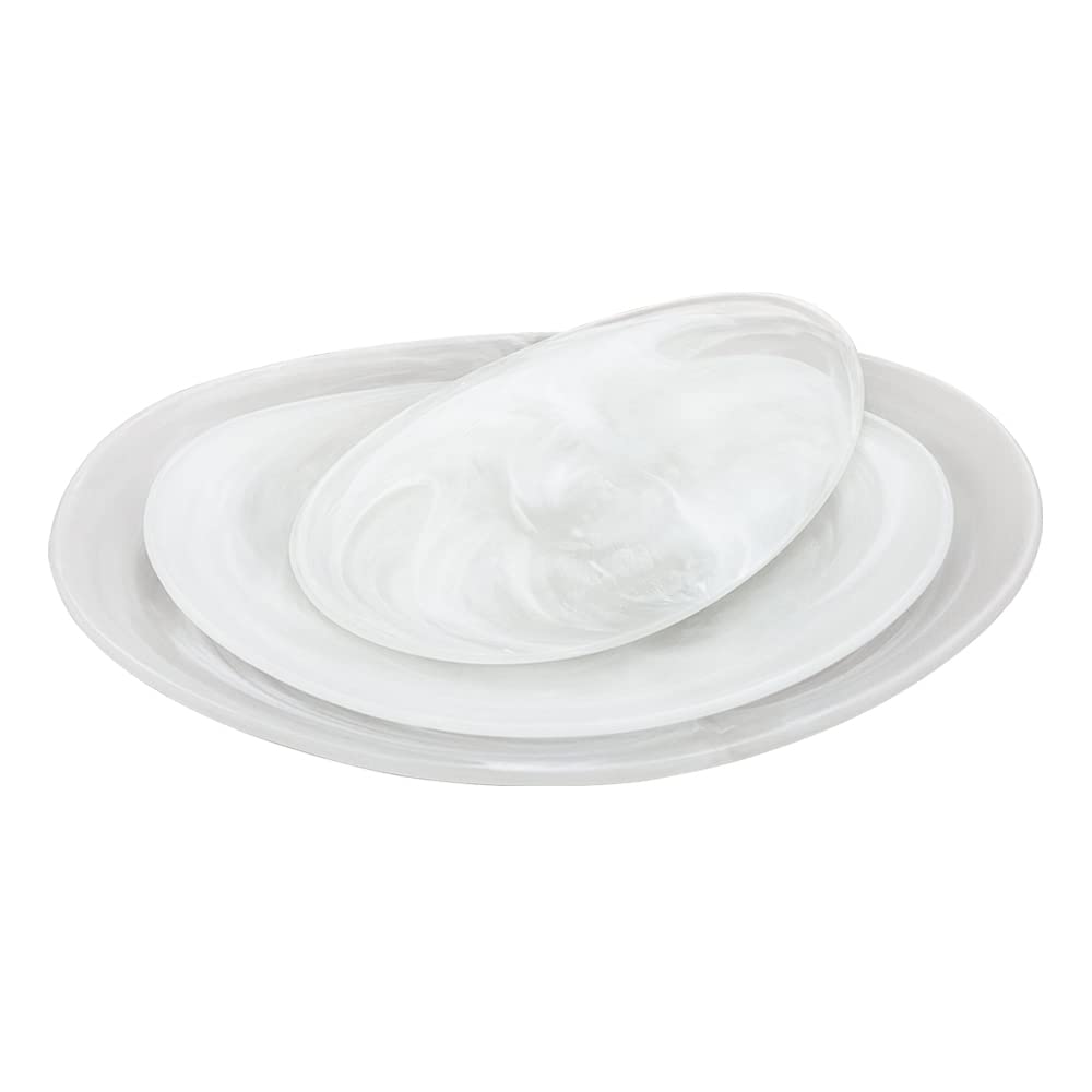 Premium 3-Piece White Resin Serving Plates Set - Unbreakable, BPA & Lead-Free - Oval Appetizer Plates for Sushi, Desserts, Salads & Snacks - Perfect for Family Dinners, Parties & Restaurant Use