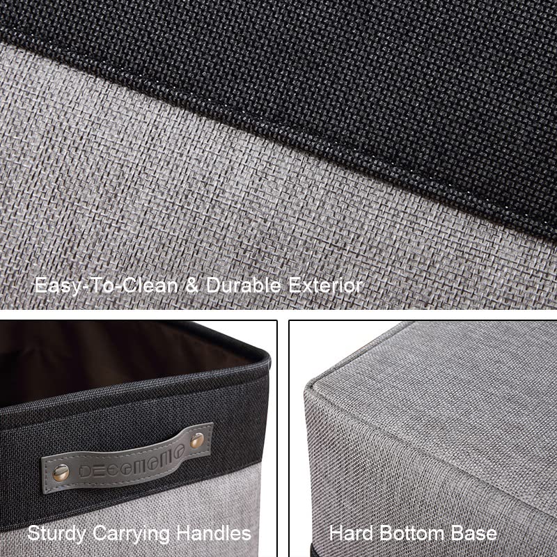 Decomomo Fabric Storage Bins - Large 3-Pack Grey & Black Closet Organizer Baskets for Shelves, Toys, Nursery, and Home Organization | Perfect for Bedroom, Playroom, and Office Storage Solutions
