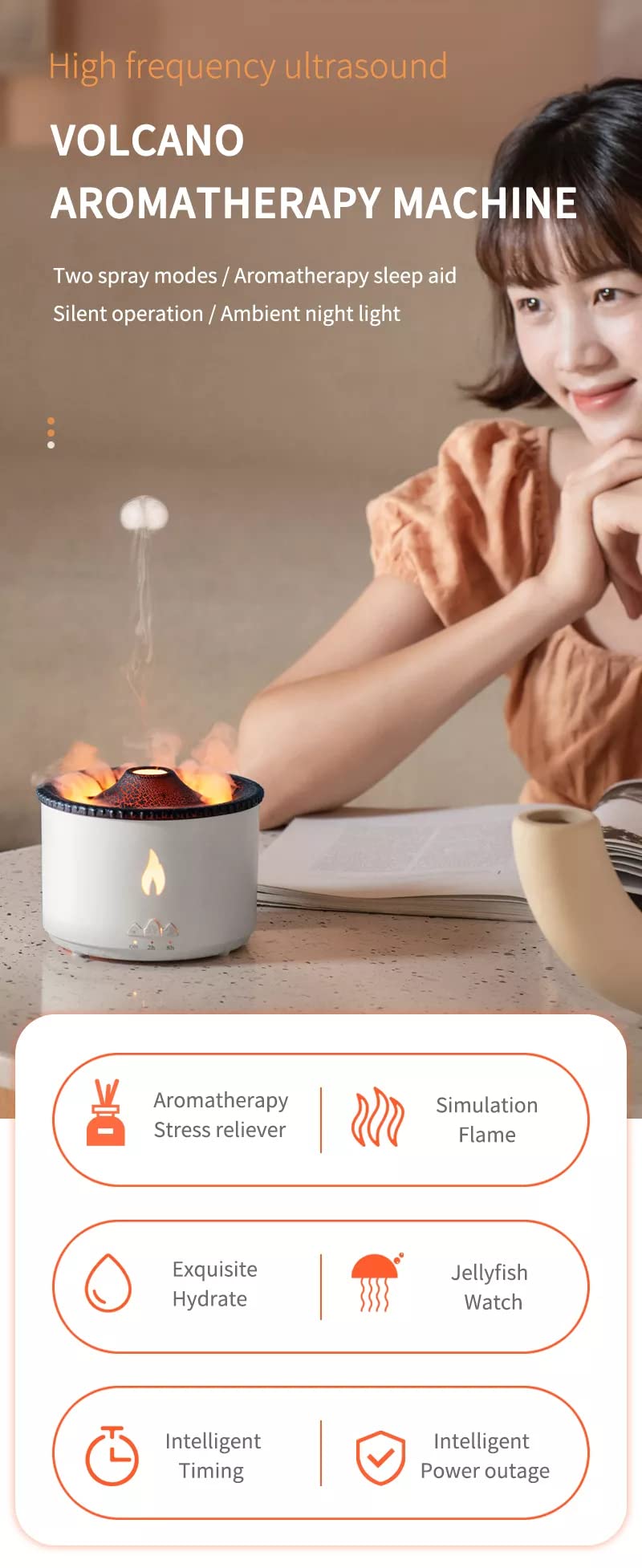 AUSEK® Essential Oil Diffuser - Ultrasonic Aromatherapy Humidifier with Auto Shut-Off, Remote Control & Volcano Flame Effect for Home, Office, Yoga & Spa Relaxation
