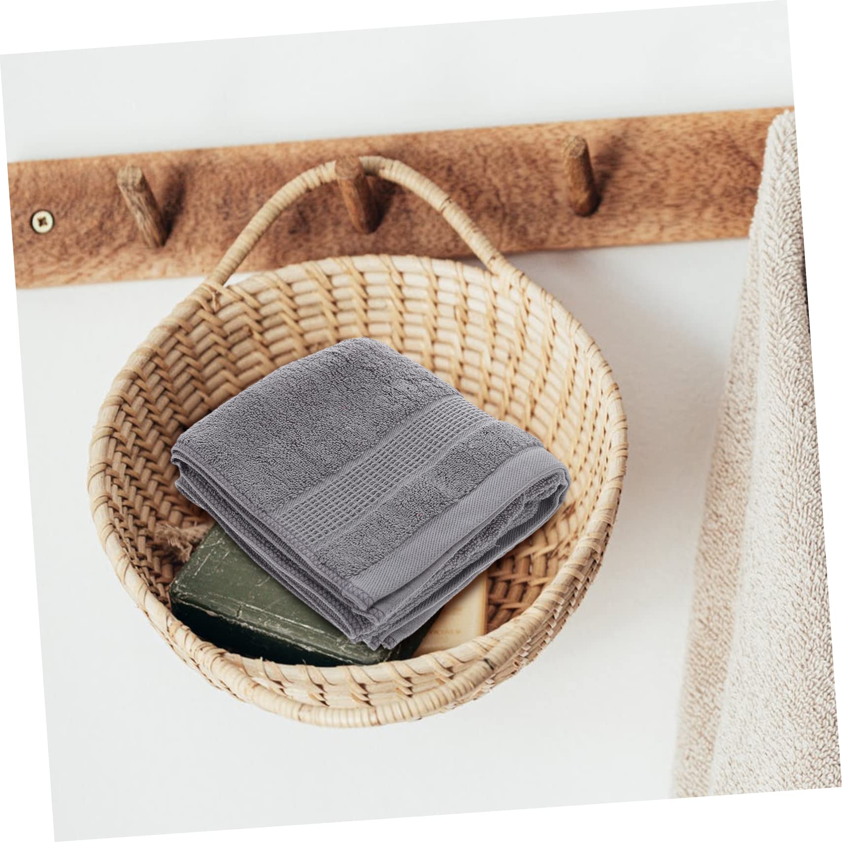 Premium Cotton Bath Towels Set - Soft & Absorbent Hemoton Household Towels for Bathroom, Gym, Kitchen & Face | Couples, Kids & Cleaning Use | Eco-Friendly Woven Cotton Washcloths & Round Basket