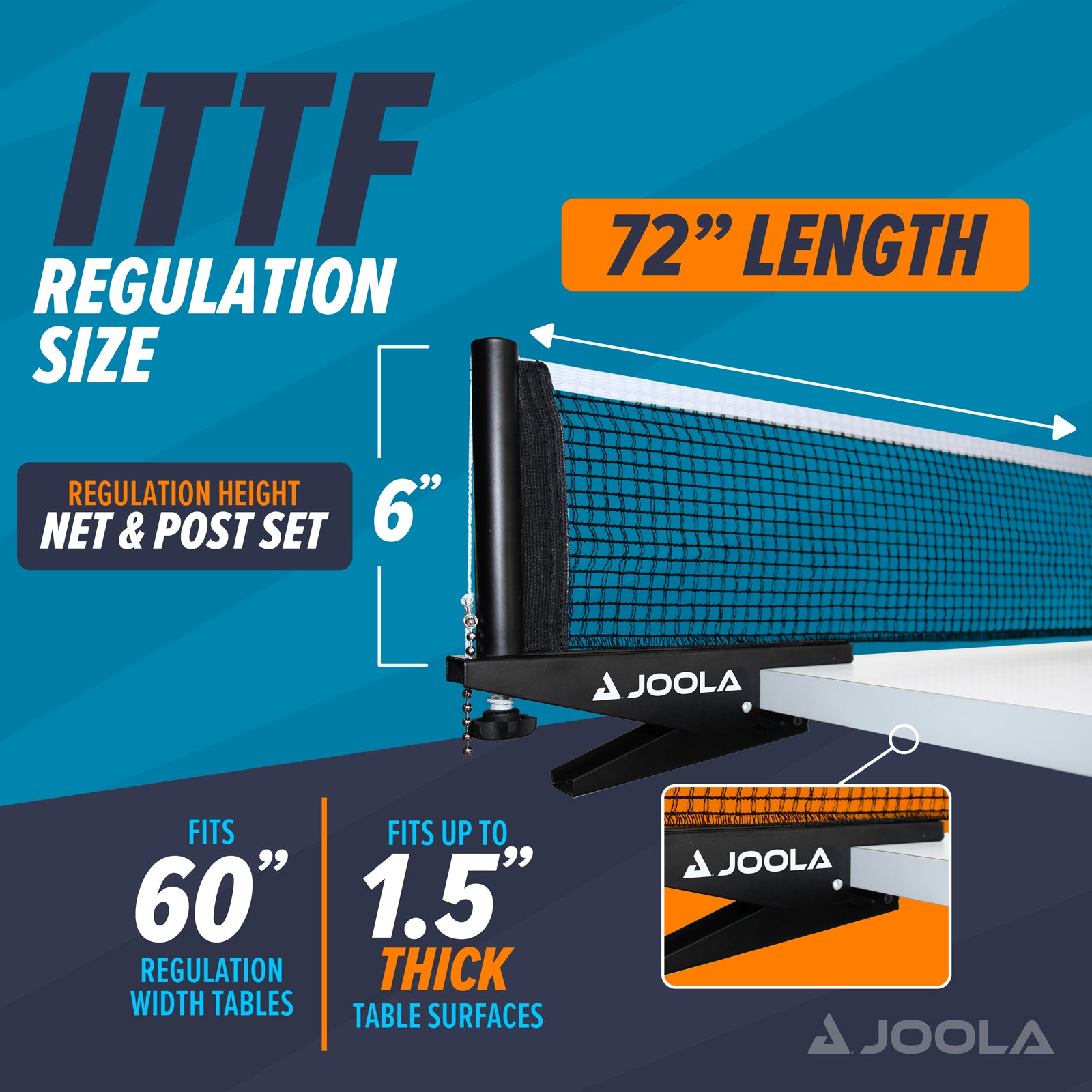 JOOLA Replacement Net for Quattro, Inside, Tour, Triumph & Conversion Table Tennis Tables | Premium Ping Pong Net & Post Set | Perfect for Home, Club & Tournament Play