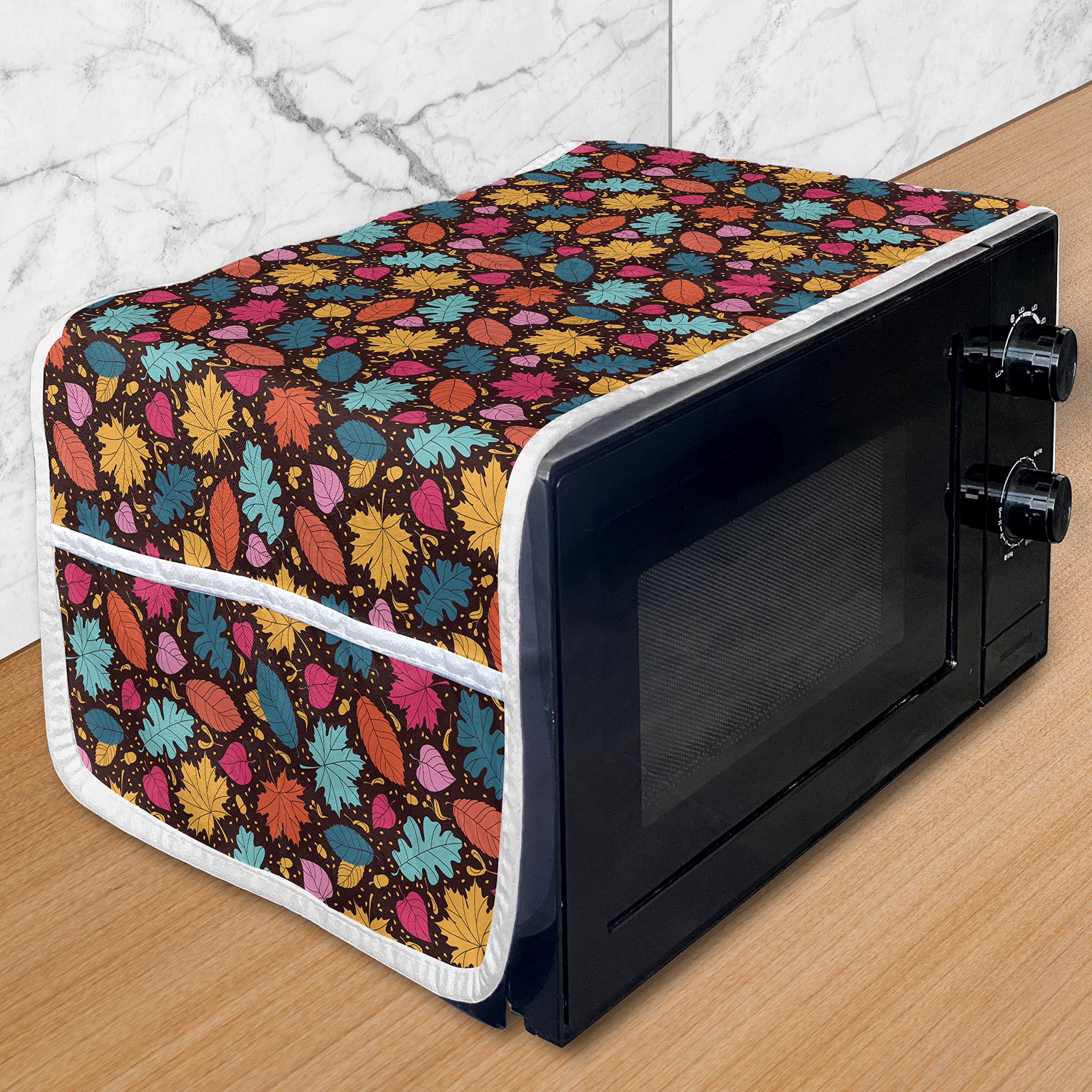 Ambesonne Autumn Microwave Oven Cover - Waterproof Floral Pattern with Maple Oak & Aspen Leaves Print - 36