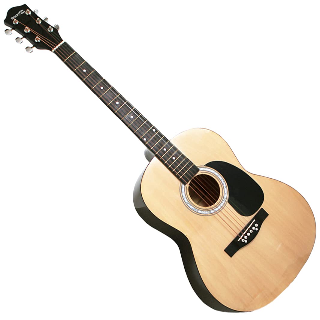RockJam Acoustic Guitar Superkit with Stand, Gig Bag, Tuner, Picks, Strings & Online Lessons - 6-Piece Full Size Right-Handed Natural Wood Guitar Set (RJW-101-N-PK) - Perfect for Beginners, Travel & Home Practice