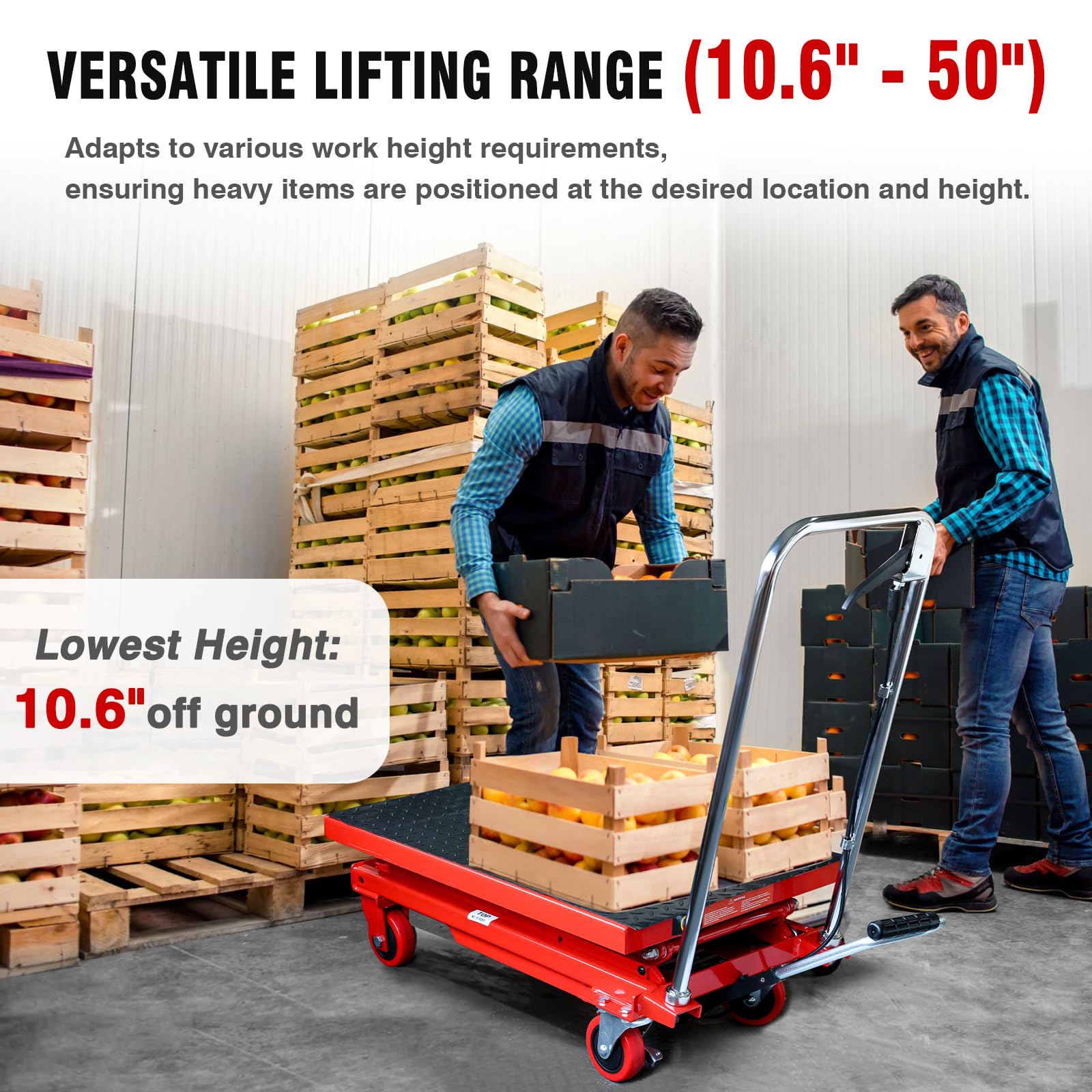 Heavy Duty Hydraulic Lift Table Cart 330 lbs Capacity - Adjustable Height 10.6'' to 50'' - Double Scissor Lift with Anti-Slip Platform & 4 Locking Wheels - Industrial Material Handling Equipment for Warehouse, Workshop, Garage, Loading Dock - Red
