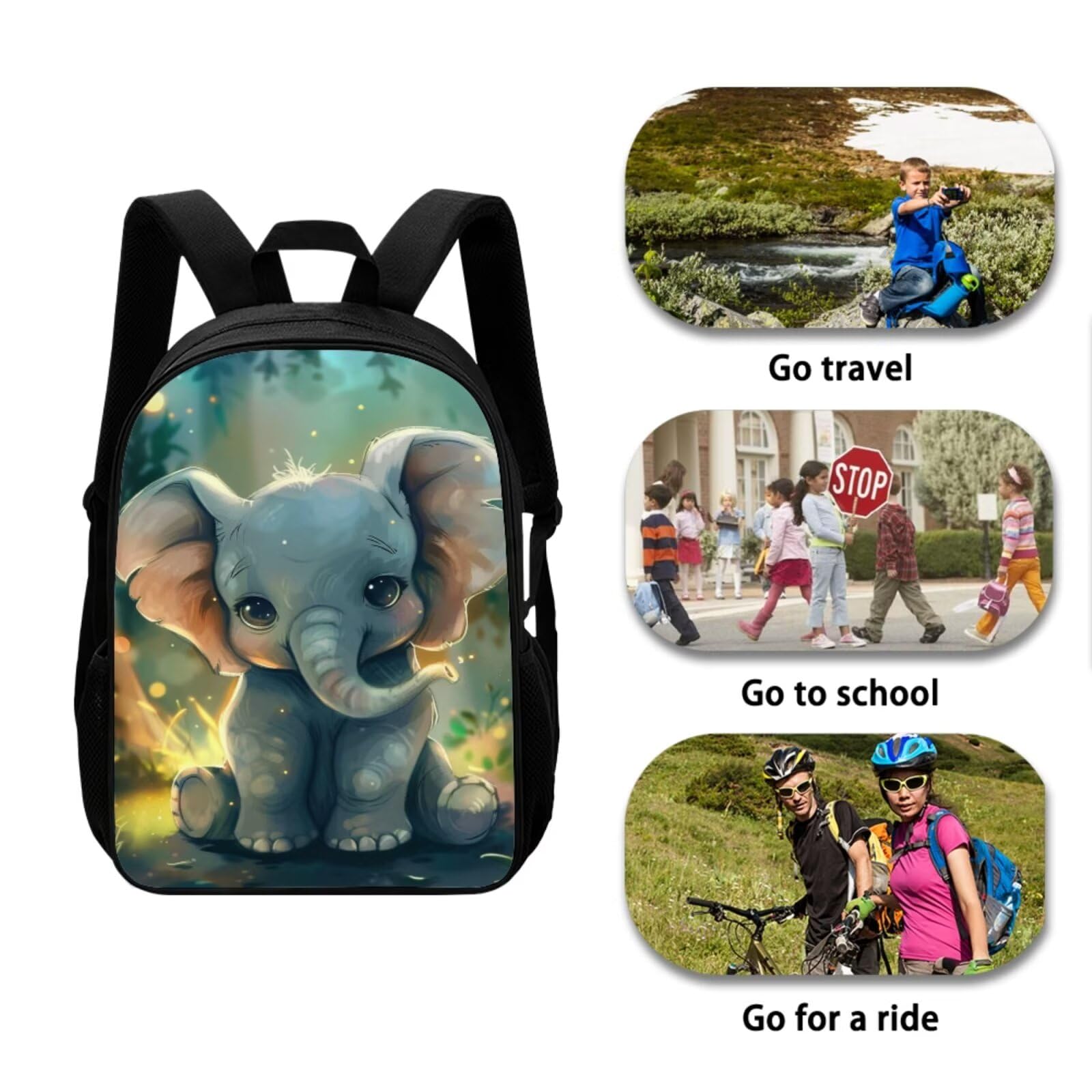 **Ystardream 3D Elephant Print Backpack Set - 17 Inch School Bag with Lunch Box & Pencil Case for Kids, Teens & Women - Durable Bookbag for Middle School, College & Daily Use - Perfect for Back to School, Travel & Outdoor Activities**
